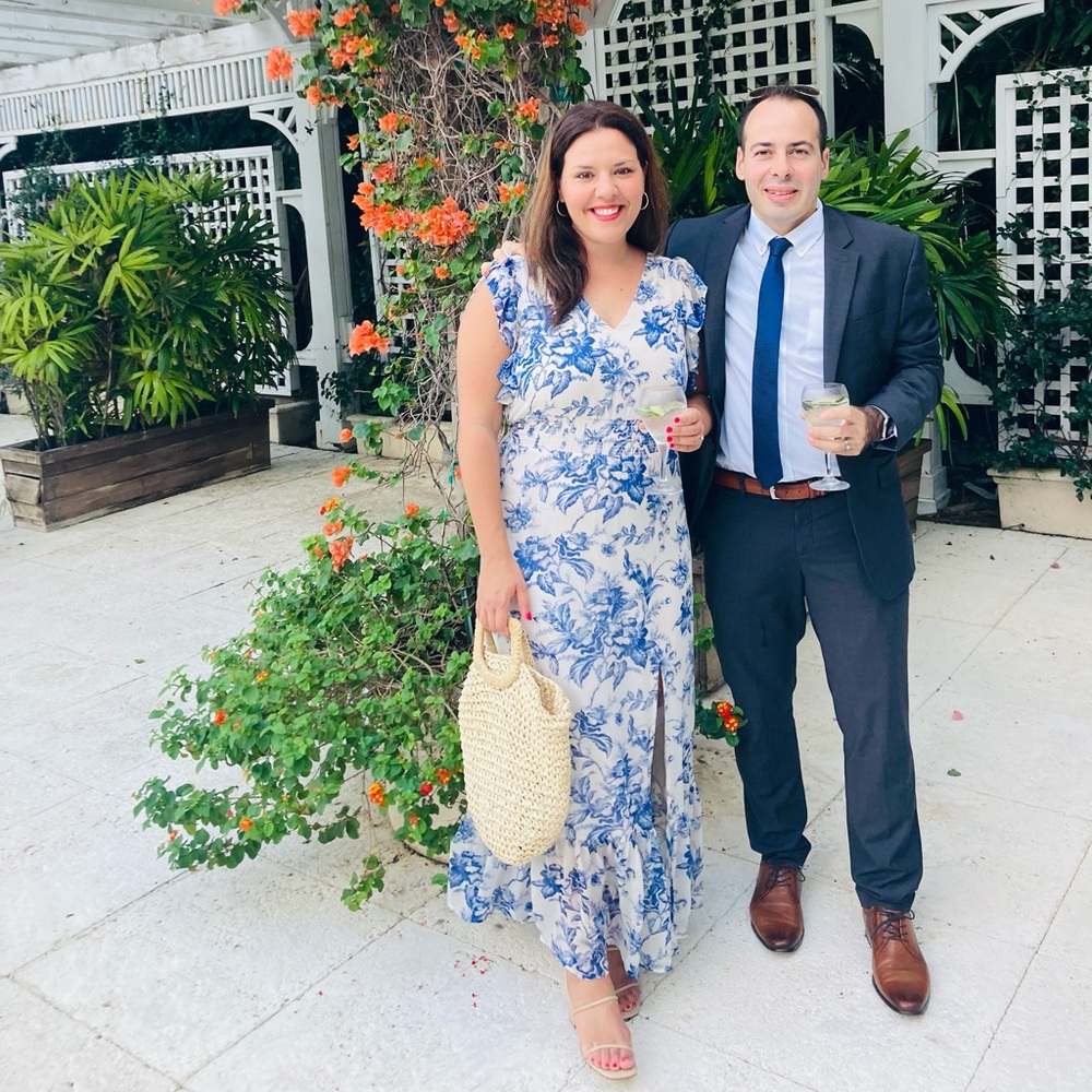 Express Blue Floral V-Neck Dress